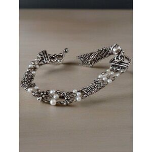 Brighton Charleston Tassel Pearl Toggle Bracelet Silver Tone 3 strands